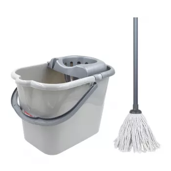 Sauber Ovaler Eimer 15L mit Schubbügel und Wischmop-Set