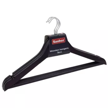 SAUBER Kleiderbügel aus Holz, 3er-Pack, dunkle Oberfläche, 360° drehbarer Haken, Hosensteg