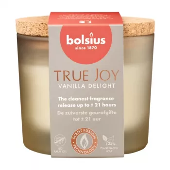 BOLSIUS True Joy Vanilla Delight Duftkerze im Glas mit Korkdeckel, Ø66x83 mm