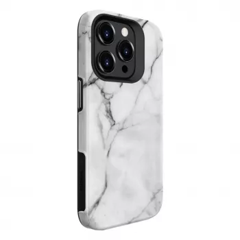 Evelatus Armor Hülle für Apple iPhone 15 Pro – TPU+PC Hybrid, Marmor Weiß Custom Print