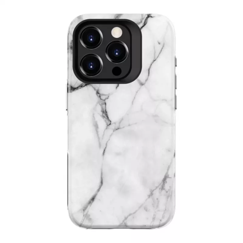 Evelatus Armor Hülle für Apple iPhone 15 Pro – TPU+PC Hybrid, Marmor Weiß Custom Print