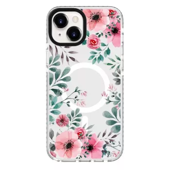 Evelatus iPhone 15 Plus Transparente MagSafe Hülle mit Blumenmuster