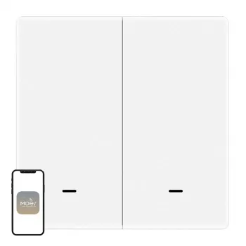 MOES ZT-B-EU2-MS ZigBee 3.0 2-Tasten Szenenschalter, batteriebetrieben, kompatibel mit Tuya Smart Life App, Weiß