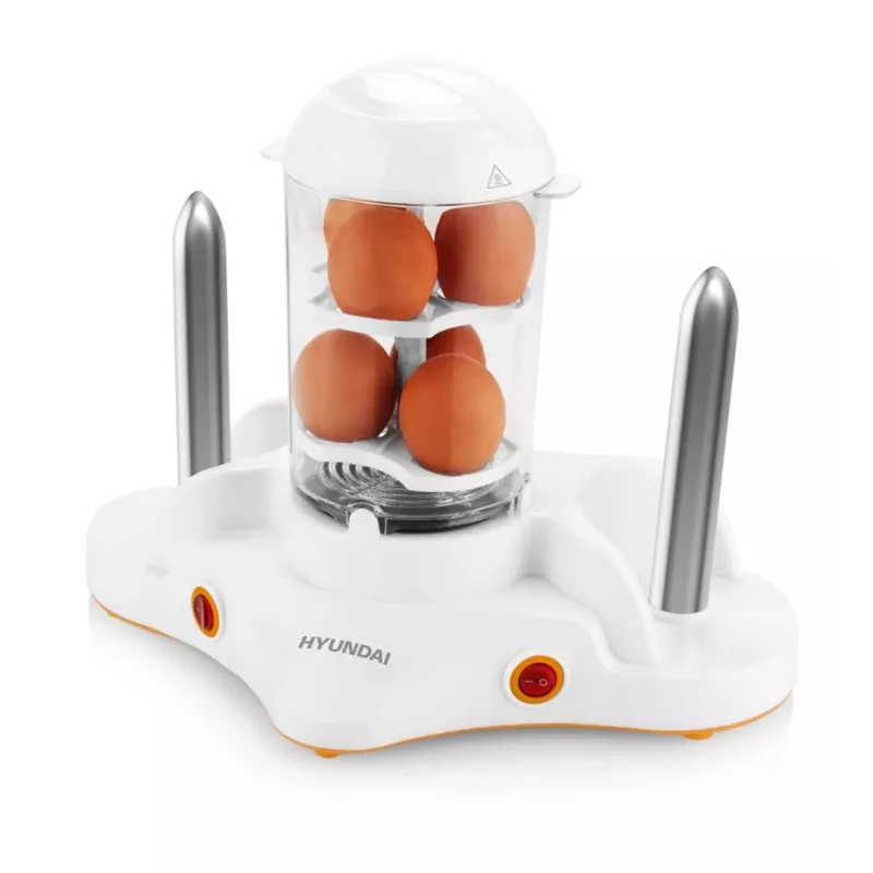 Hyundai HY-HDM120 Hot-Dog-Maker, 350 W, Weiß/Silber, 6 Würstchen, 2 Brötchenspieße