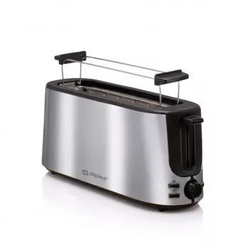 ALPINA ALP-SI-47351 2-Scheiben-Toaster, 1000 W, Silber Edelstahl, 6 Bräunungsstufen, Auftauen, Aufwärmen, Hochhub, Herausnehmbare Krümelschublade