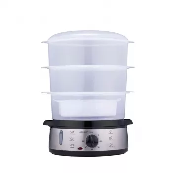 Alpina Elektrischer Dampfgarer 800W Silber 3-Ebenen 9,5L BPA-frei