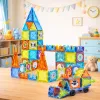 LEAN TOYS Magnetische Lernbausteine mit Fenstern und 3D-Fahrzeugstickern, 138 Stück