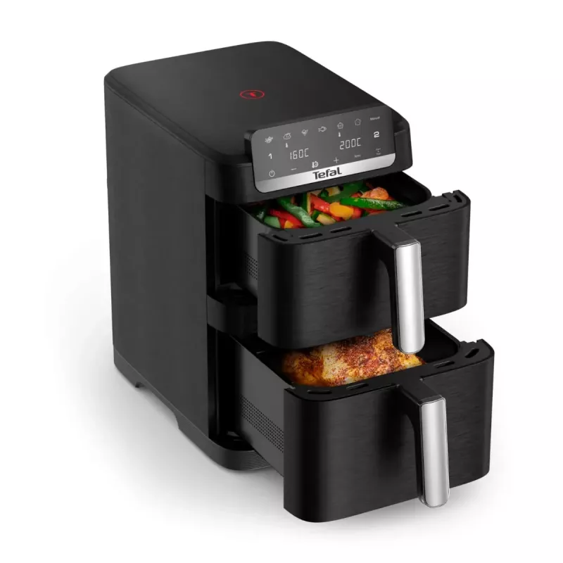 TEFAL Doppelkorb-Heißluftfritteuse EY7528E0 Easy Fry Crispy Stack, 2700 W, 6 L + 4 L, Schwarz