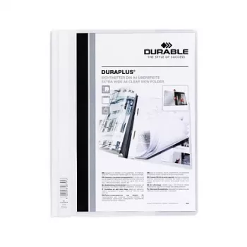 DURABLE Duraplus Präsentationsmappe A4 Weiß mit transparenter Vordertasche und Metall-Drehclip
