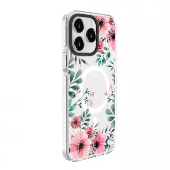 Evelatus Apple iPhone 15 Pro Max PC+TPU Hülle mit MagSafe - Transparentes Blumenmuster