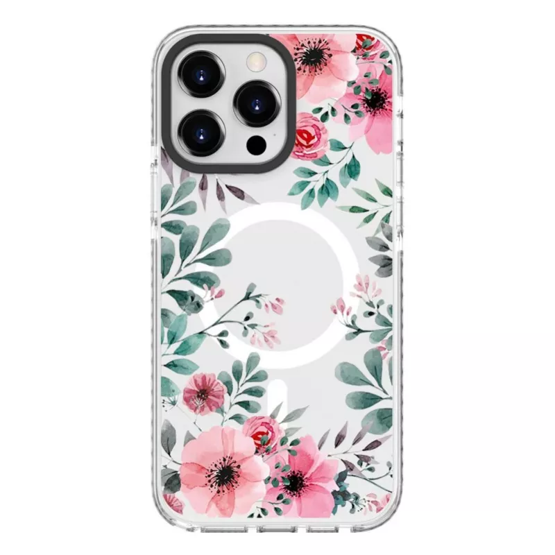 Evelatus Apple iPhone 15 Pro Max PC+TPU Hülle mit MagSafe - Transparentes Blumenmuster