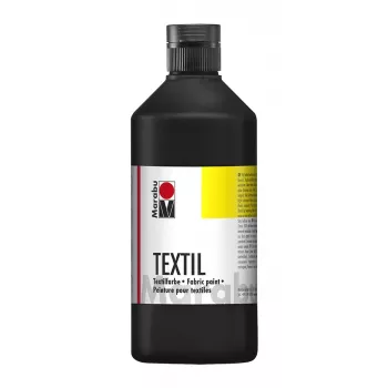 Marabu Textil Textilfarbe, Schwarz, 500 ml, wasserbasiert, für helle Textilien, waschbeständig bis 40°C 17160075073