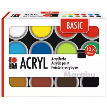 Marabu BASIC Acrylfarben-Set, 12 x 18 ml, hohe Pigmentierung, sehr hohe Lichtbeständigkeit 1210000000214
