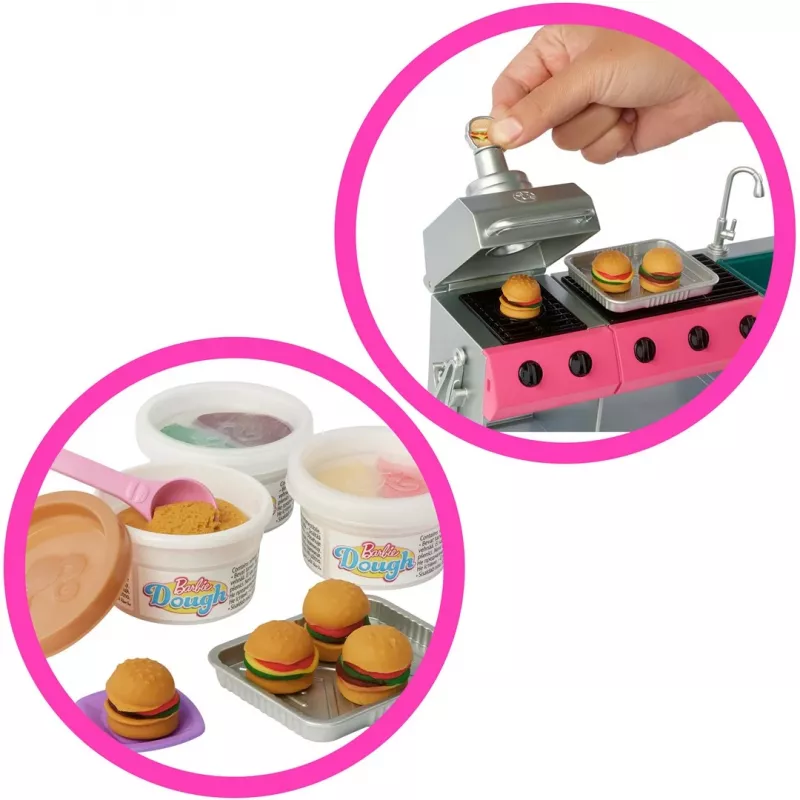 Barbie Dreamhouse Adventures Puppen-Wohnmobil-Spielset, verwandelt sich in 7-Bereichs-Wohnmobil, 60+ Zubehörteile, Rosa