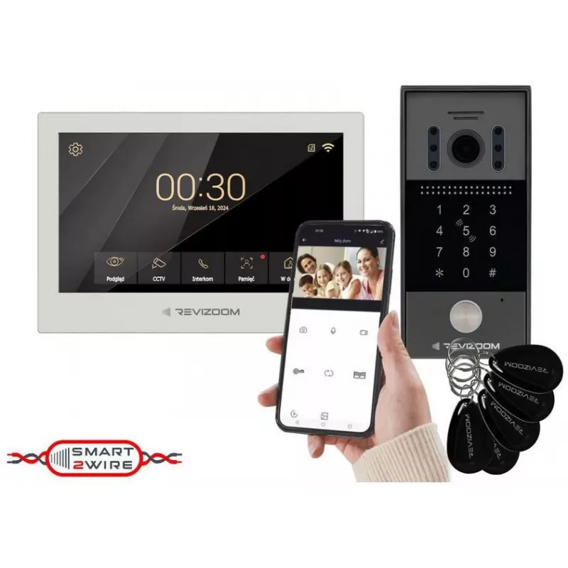 REVIZOOM RM-T273HD Weiße 7-Zoll-Video-Türsprechanlage mit RC-212HD-CK1 Außenstation