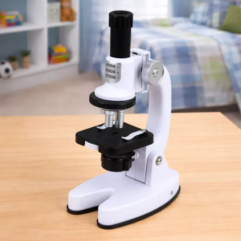 LEAN TOYS Mikroskop Lernset für Kinder Zoom 1200x Zubehör Weiß