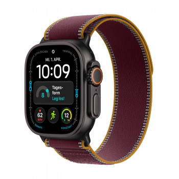 Apple Watch Ultra 4 GPS + Cellular 49 mm Titangehäuse Schwarz mit Trail Loop Burgund – M/L