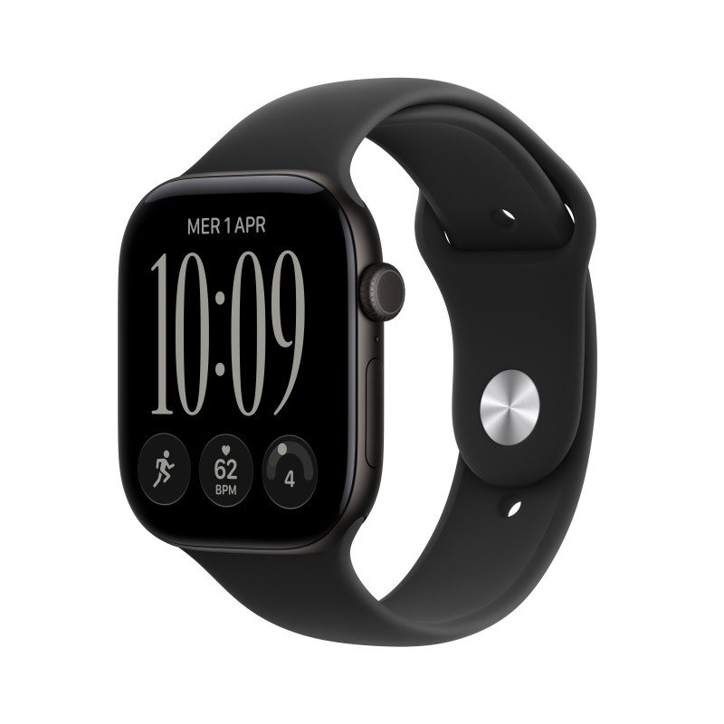 Apple Watch Series 12 GPS + Cellular 46 mm Aluminiumgehäuse Schwarz mit Sportarmband Schwarz – M/L