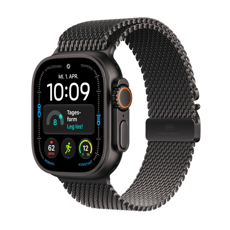 Apple Watch Ultra 4 GPS + Cellular 49mm schwarzes Titan-Gehäuse mit schwarzem Titan-Milanaise-Loop - M