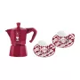 Bialetti Candyland Moka Express 3TZ Handkaffeemaschine Set, 150 ml, Rot + 2 Tassen