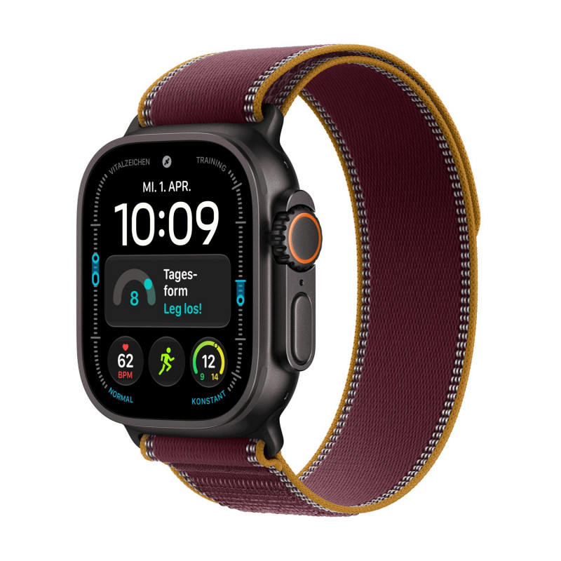 Apple Watch Ultra 4 GPS + Cellular 49 mm Titangehäuse Schwarz mit Trail Loop Burgund – S/M