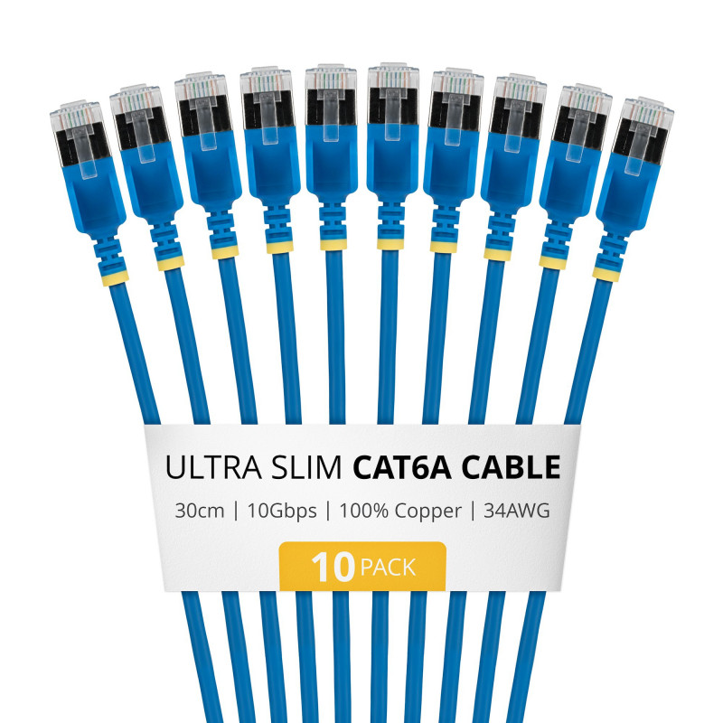 StarTech.com Slim Cat6a U/FTP Patchkabel RJ45, 0,3 m, Blau, 10er-Pack