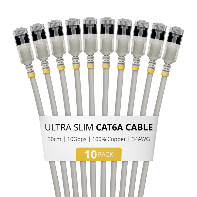 StarTech.com Slim Cat6a U/FTP Patchkabel RJ45, 0,3 m, Grau, 10er-Pack