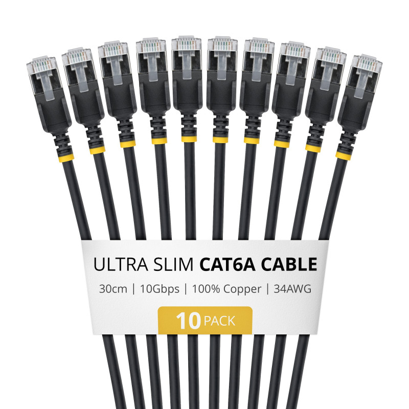 StarTech.com Slim Cat6a U/FTP Patchkabel RJ45, 0,3 m, Schwarz, 10er-Pack