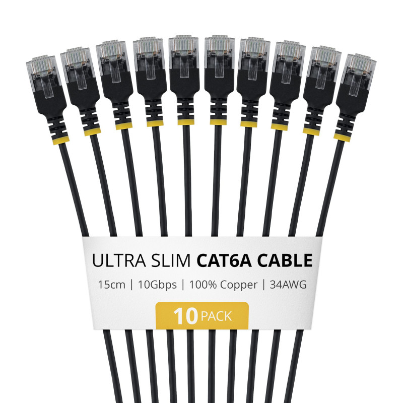 StarTech.com Slim Cat6a U/UTP Patchkabel RJ45, 0,15 m, Schwarz, 10er-Pack