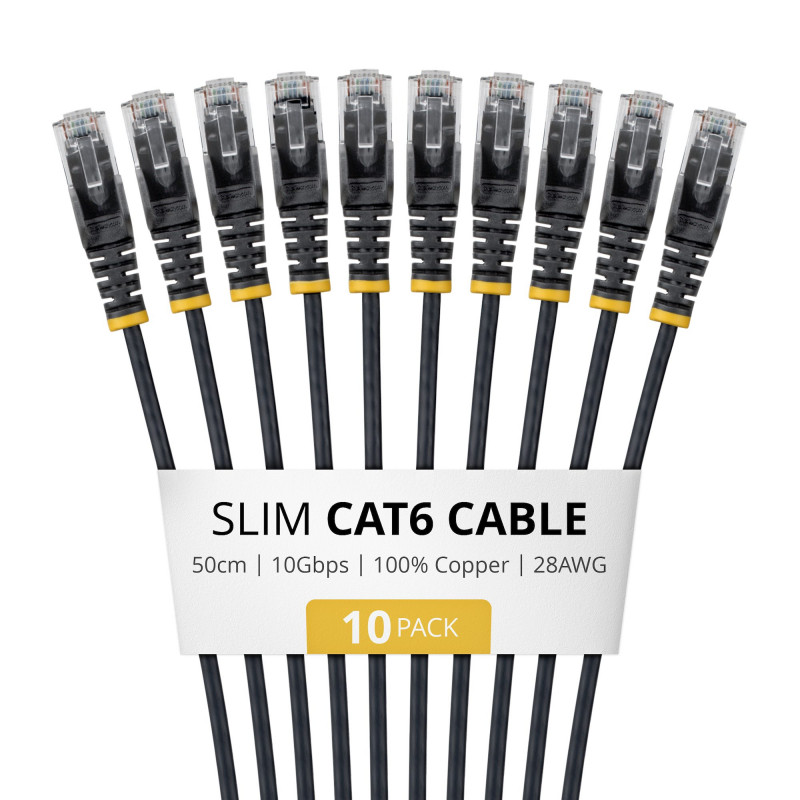StarTech.com Slim Cat6 U/UTP Patchkabel RJ45, 0,5 m, Schwarz, 10er-Pack