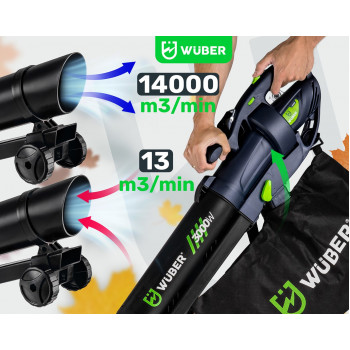 Wuber W43420 Elektrischer Laubbläser mit Häcksler, 3000 W, 10:1