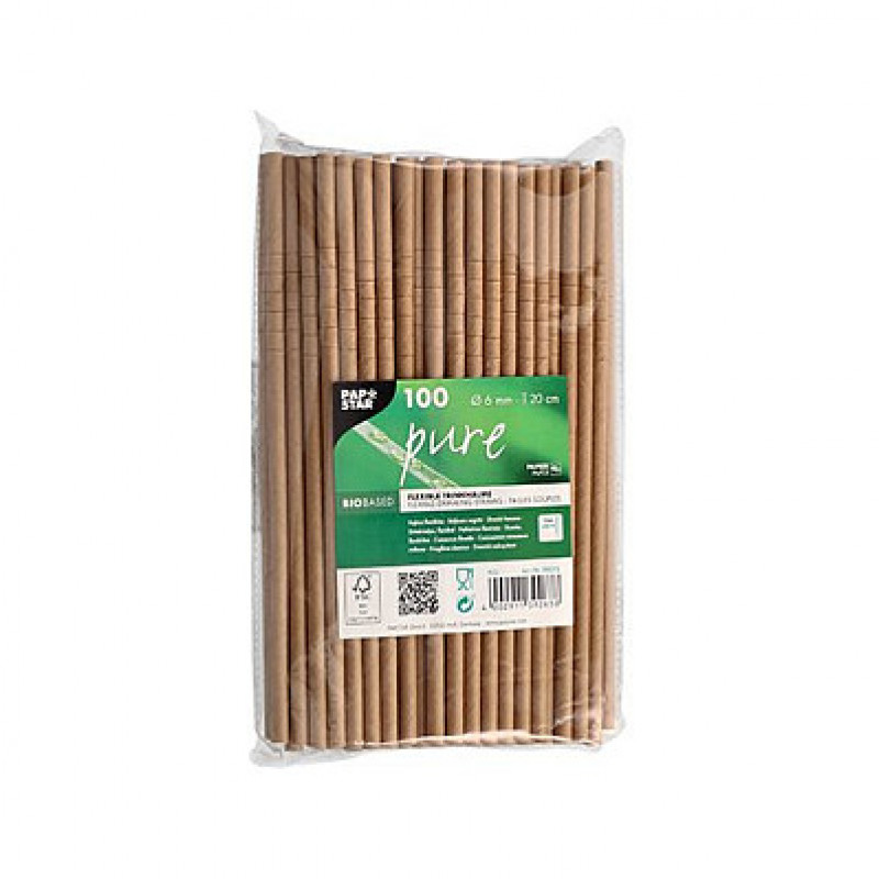 Papstar pure Flexible Trinkhalme 88072, Braun, 500 Stk.
