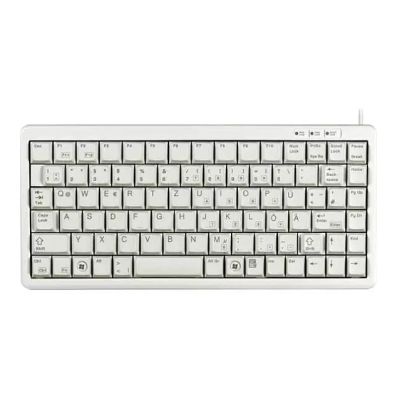 Cherry Slim Line G84-4100 Kompakte Tastatur, PS/2 + USB, 83 Tasten, Deutsches Layout (QWERTZ), Hellgrau