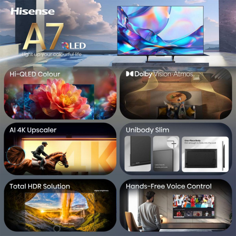 Hisense 50A7S 50 inch QLED 4K VidaaOS 60Hz Dolby Vision IQ 2026 Fernseher