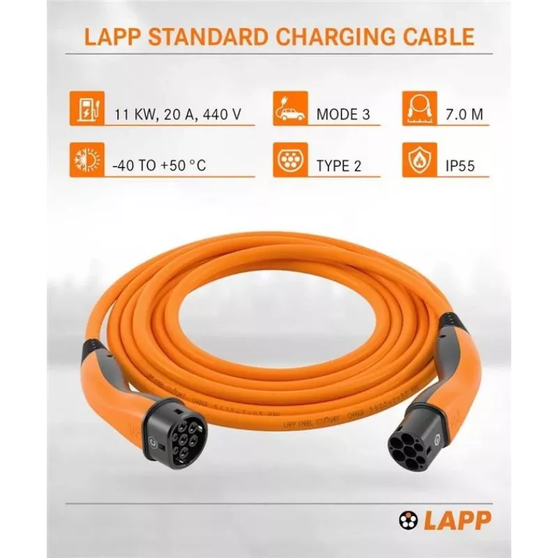 LAPP MOBILITY Ladekabel Typ 2, bis zu 11 kW, 7 m, Orange (61790)