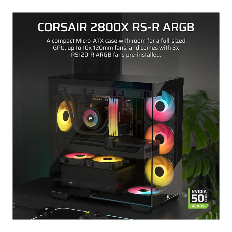 Corsair 2800X RS-R ARGB Panoramaglas Micro-ATX Computergehäuse, Schwarz