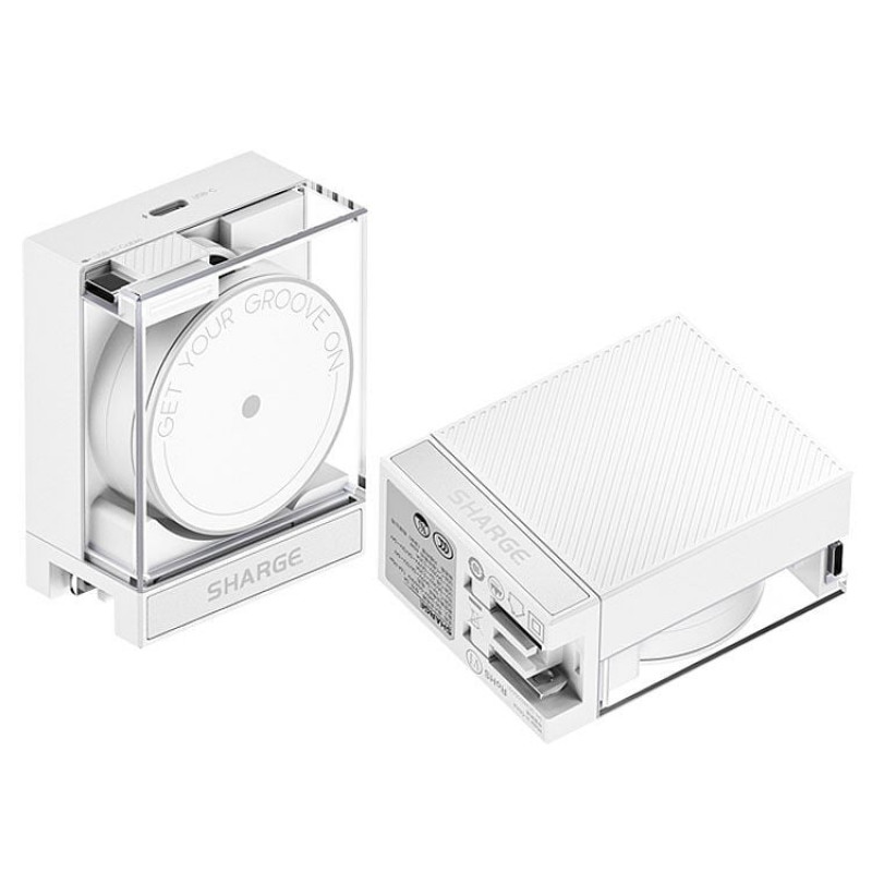 SHARGE Einziehbares 65 GaN Ladegerät, 65W, 2x USB-C, integriertes USB-C-Kabel – weiß