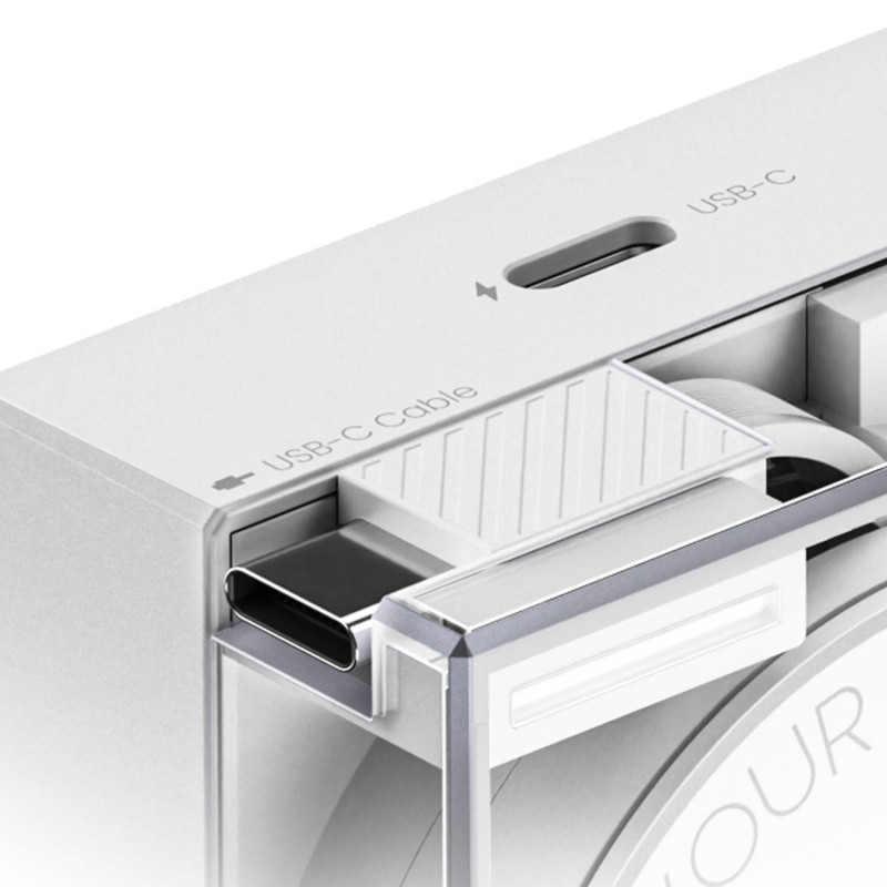 SHARGE Einziehbares 65 GaN Ladegerät, 65W, 2x USB-C, integriertes USB-C-Kabel – weiß
