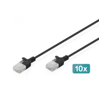 DIGITUS Slim Cat6 U/UTP Patchkabel RJ45, 0,3 m, Schwarz, LSZH, 10er-Pack