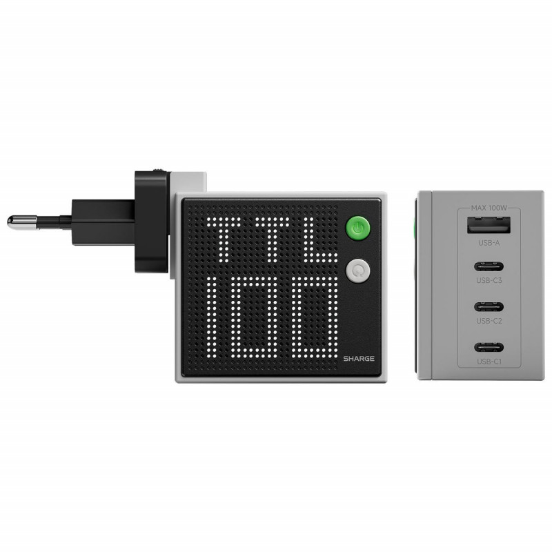 SHARGE Pixel 100 GaN Ladegerät, 100W, 3x USB-C, 1x USB-A - grau