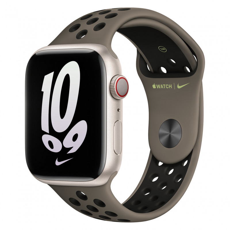 Apple Watch Nike Sportarmband 45mm – Olive Grey/Schwarz