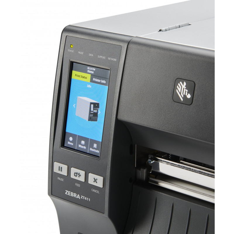 Zebra ZT411 4-Zoll-Etikettendrucker, 300 dpi, Seriell, USB, 10/100 Ethernet, Bluetooth 4.1/MFi, USB Host, Peel with Full Rewind, EZPL, Euro- und UK-Kabel