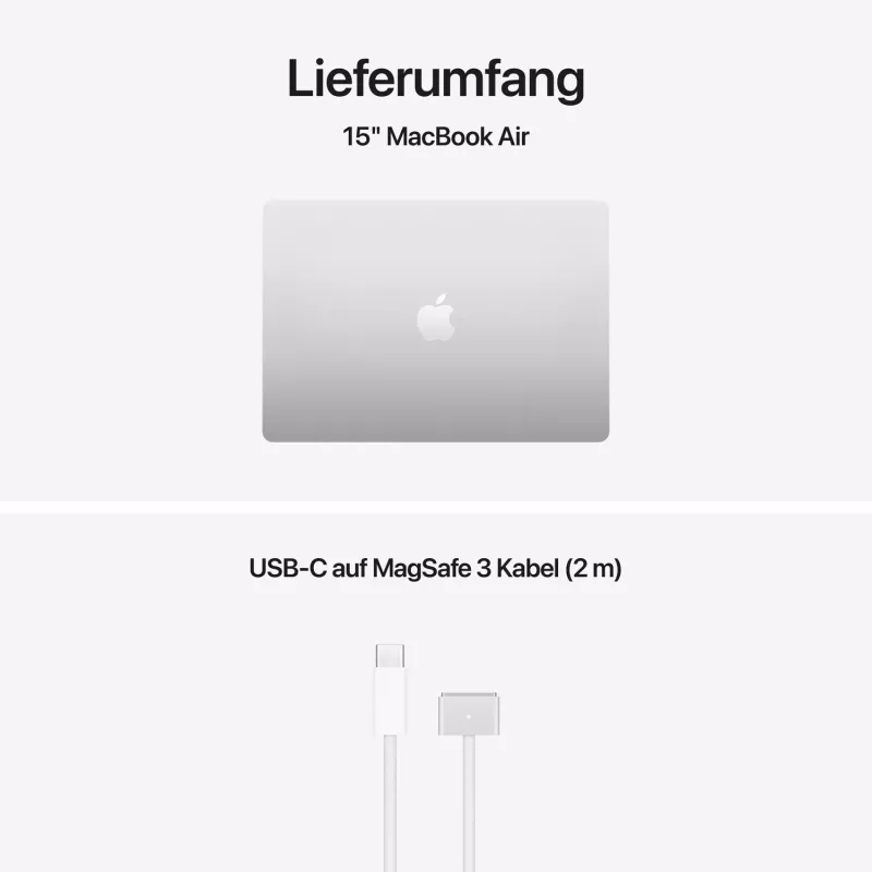 Apple MacBook Air 15 inch M5 10-Core CPU 10-Core GPU 24GB RAM 2TB SSD – Silber, deutsche Tastatur mit Touch ID, 35W Dual USB-C Netzteil (CTO)