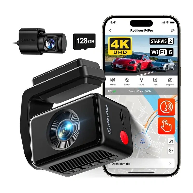 REDTIGER F4 Pro WiFi 4K + 1080p 128GB Dashcam