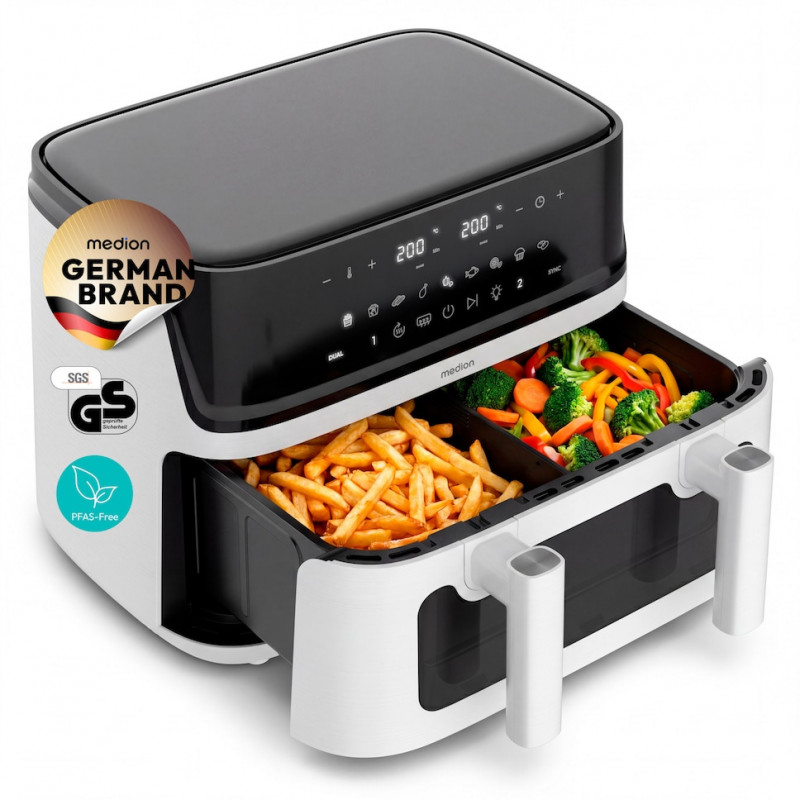 Medion Life P25 XXL Flex M MD 100057 Heißluftfritteuse, Schwarz/Weiß (50079787)
