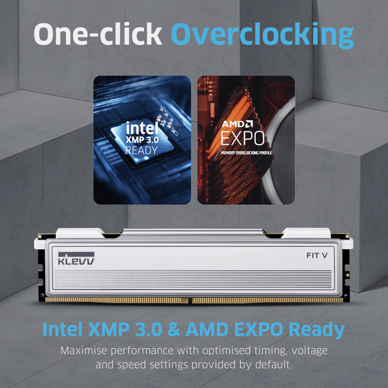 KLEVV Fit V 32GB (2x16GB) DIMM 6000MHz CL28 Speicherkit, Schwarz (KD5AGU880-60B280F)