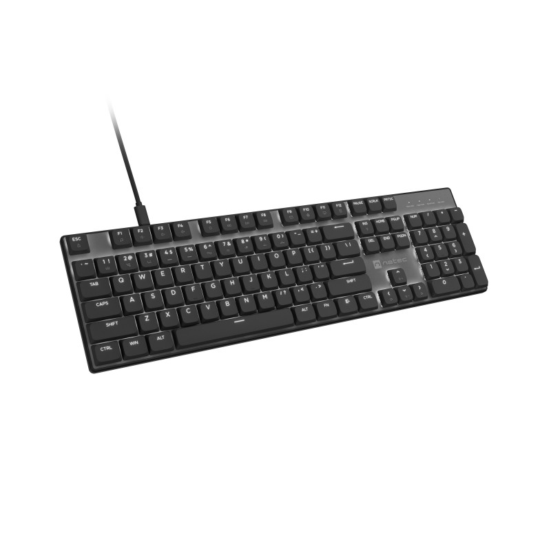 Natec Amberjack Kabelgebundene Tastatur, US-Layout, Lineare Hot-Swap-Switches, Weiße Hintergrundbeleuchtung, Anti-Ghosting, Makro-Aufzeichnung, Schwarz/Grau (NKL-2391)