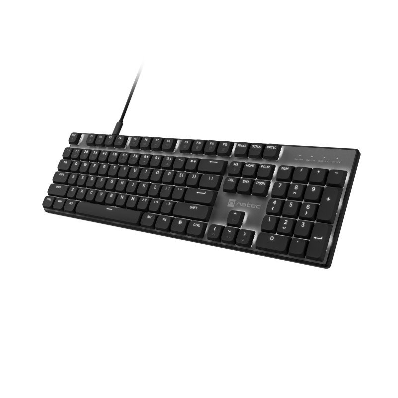 Natec Amberjack Kabelgebundene Tastatur, US-Layout, Lineare Hot-Swap-Switches, Weiße Hintergrundbeleuchtung, Anti-Ghosting, Makro-Aufzeichnung, Schwarz/Grau (NKL-2391)