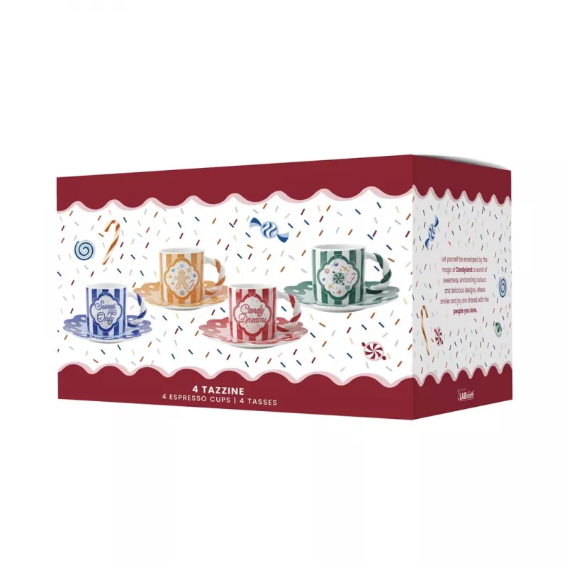 Bialetti Candyland Set aus 4 Tassen mit Untertassen 80 ml