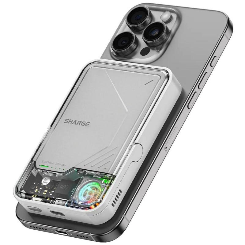 SHARGE ICEMAG 2 Powerbank, 10000 mAh, 15 W Qi2, 30 W USB-C, Transparent